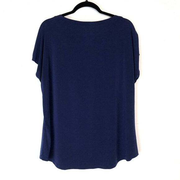 Chico's Blue‎ Micro Sleeve Blouse Sz 16 VGUC Contemporary Capsule Wardobe Career - Picture 2 of 7